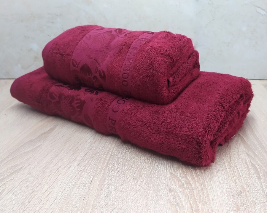 Набір бамбукових махрових рушників турецьких Cestepe 50х90+70х140  Bamboo Cicek Bordo