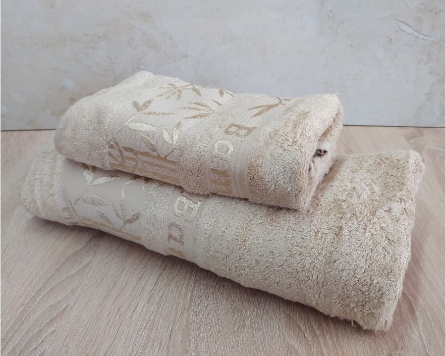 Набор бамбуковых махровых полотенец турецких Cestepe 50х90+70х140  Bamboo Zumrut Light Bej