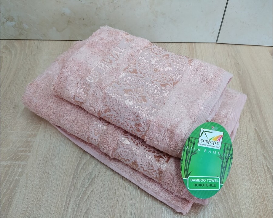 Набір бамбукових махрових рушників турецьких Cestepe 50х90+70х140  Bamboo Royal somon