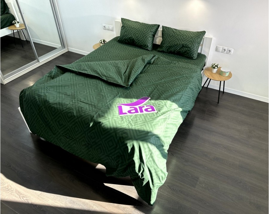 Постельное белье LARA бязь d11188p Ромб Green полуторное