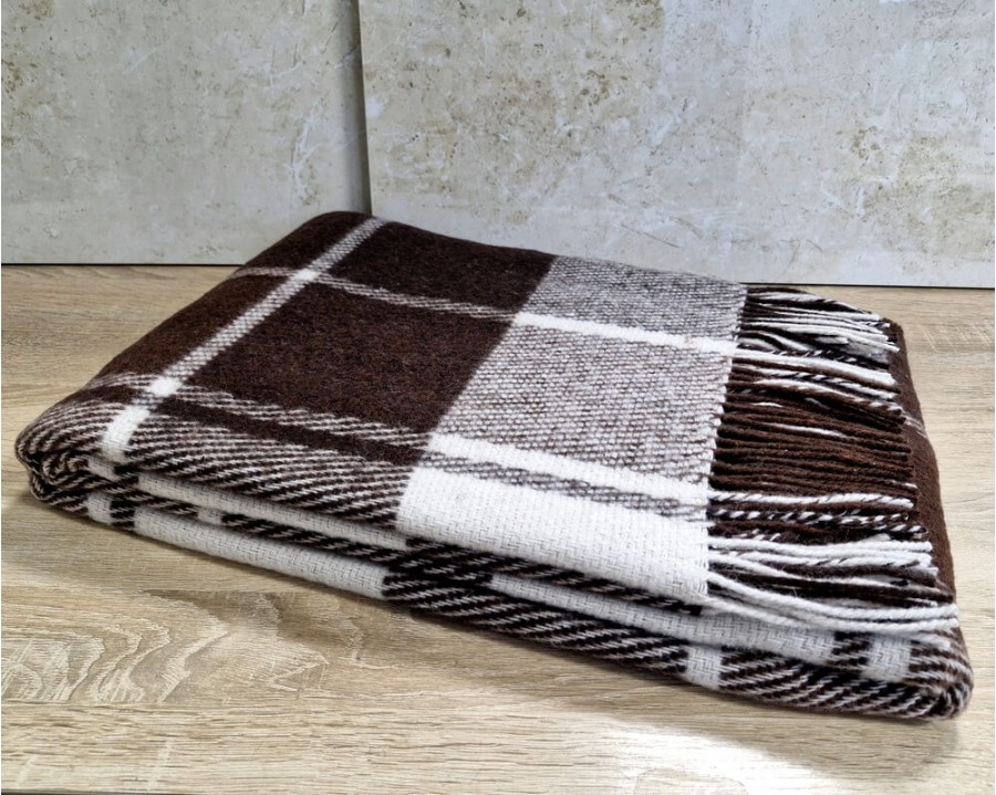 Плед вовняний Vladi Ельф JACK біло-теракотово-коричневий 140х200