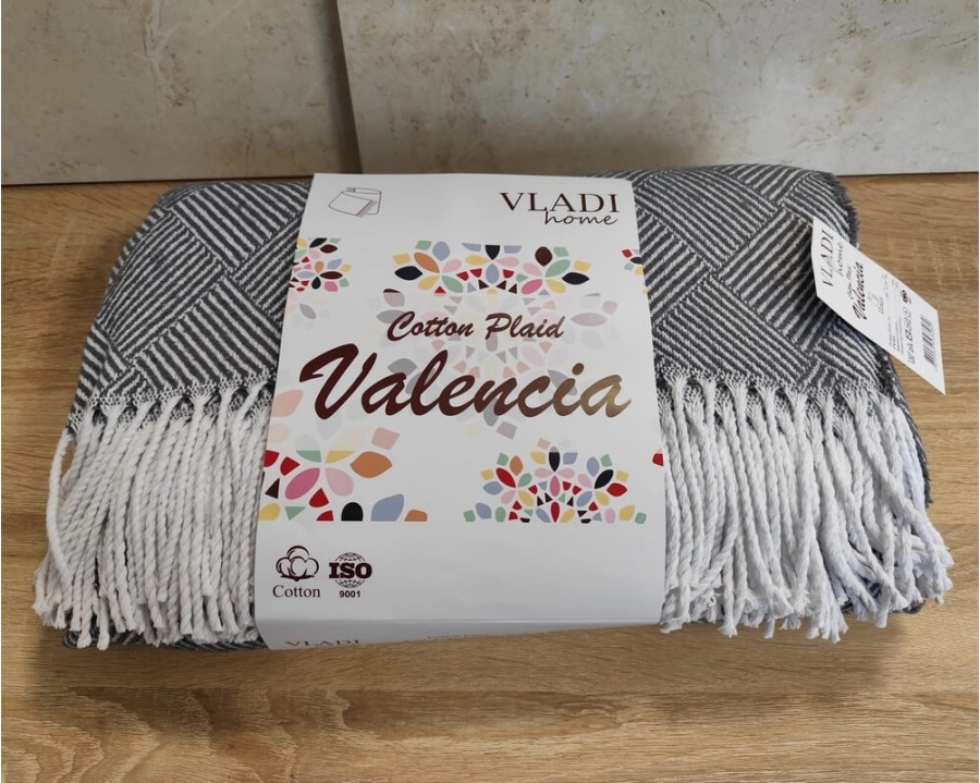 Плед-покрывало хлопковое Vladi Валенсия PARQUET бело-дымчатый 140х200