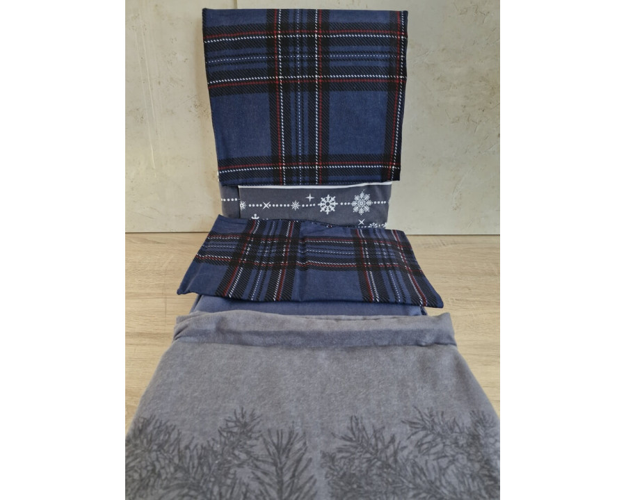 Турецкое новогоднее постельное белье First Choice фланель Happiness navy blue полуторное