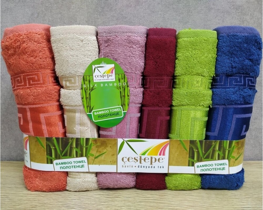 Набор турецких махровых бамбуковых полотенец 50х90 Cestepe 6 штук Bamboo Grek Dark