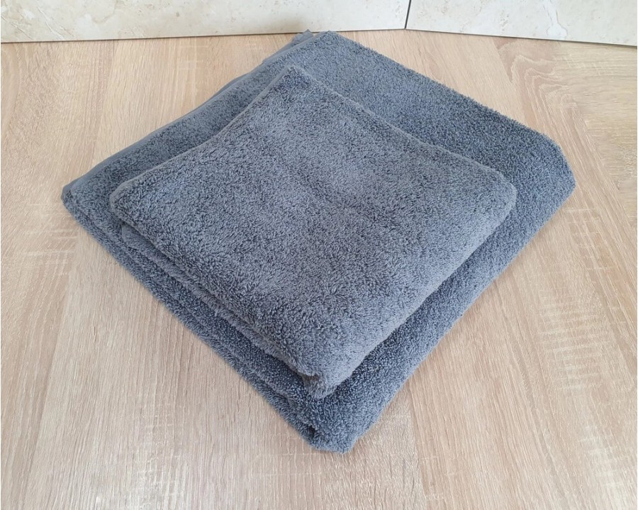 Набір турецьких махрових однотонних рушників Zeron 50х90+70х140 Gray 480 г/м2