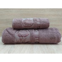 Набор бамбуковых махровых полотенец турецких Zeron 50х90+70х140  Bamboo Agaс Desen коричневый 2