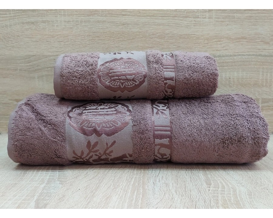 Набор бамбуковых махровых полотенец турецких Zeron 50х90+70х140  Bamboo Agaс Desen коричневый 2